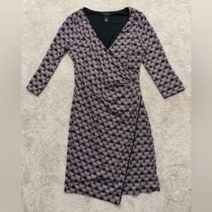 White House Black Market Black and Red Geometric Wrap Dress